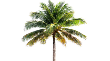 Green Coconut Palm Tree Isolated on a Black Backdrop, cut out transparent