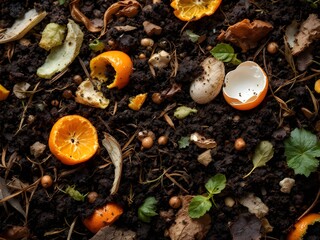 Organic Compost with Fruit Peels, Eggshells, and Plant Debris 