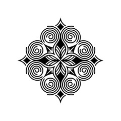 Elegant Black & White Mandala Design, Ornamental Pattern on Cream Background