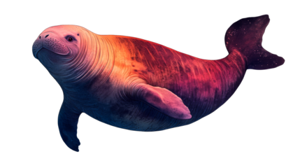 Seal illustration with color gradient, aquatic mammal, cut out transparent