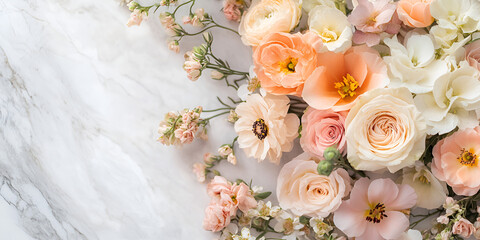 Where petals meet elegance, beauty blooms forever, A High Angle View of a Delicate and Modern Floral Arrangement: A Stunning Visual Masterpiece