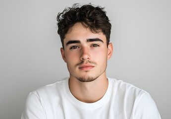 Obraz premium Portrait of a young man with brown hair and green eyes