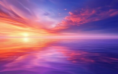 Obraz premium Artistic depiction of a sunset with vivid colors reflecting on the surface of the sea.