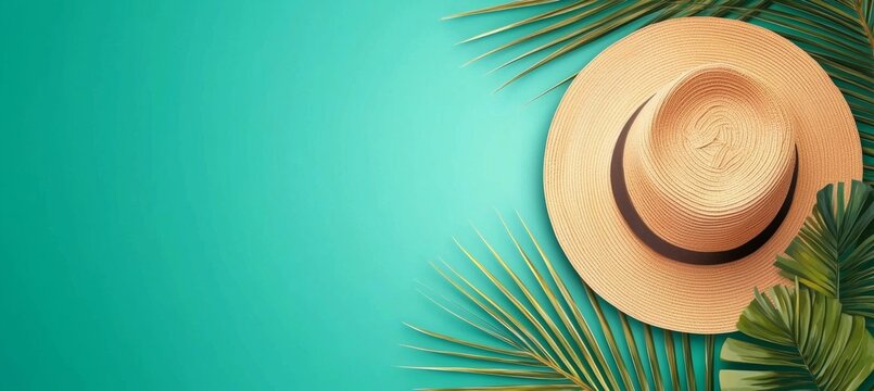 Vibrant green backdrop highlighting summer fashion and nature.