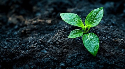 Naklejka premium Tiny Sprout Emerging from Dark Soil Symbol of New Growth and Hope