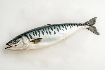 Naklejka premium A fresh mackerel lies on a white surface of the picture