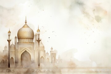 Eid mubarak watercolor background architecture building dome.