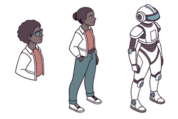 Vector fashion woman poses, a stylish illustration of diverse dress