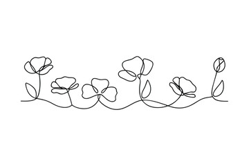 Continuous Line Drawing of Simple Poppy Flowers in Bloom