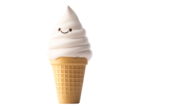 Ice cream cone with a smile, refreshing snack treat, cut out transparent
