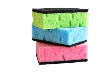 Foam sponges for washing dishes in different shades.