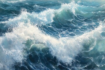 Ocean waves crashing, powerful, and dynamic