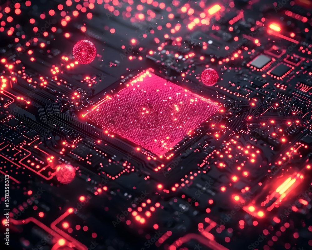 Wall mural quantum computing power represented by a glowing circuit board