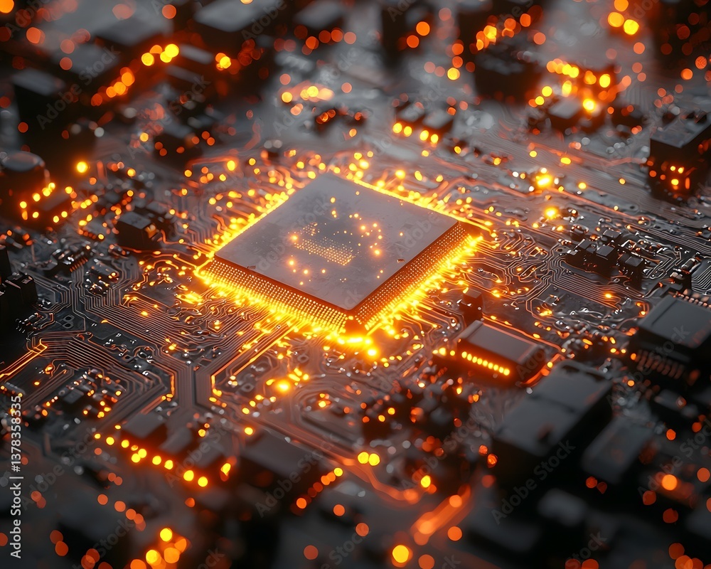 Poster glowing quantum computing processor