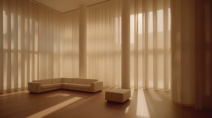 Fototapeta premium A minimalist modern interior design of a bright sunlit room