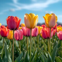 Obraz premium Vibrant Tulip Field in a Vintage Garden