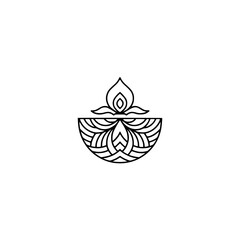 Minimalist Diwali Lamp Logo: Black Outline on White, Vector Illustration