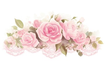Fototapeta premium Roses with pink art illustration romantic.