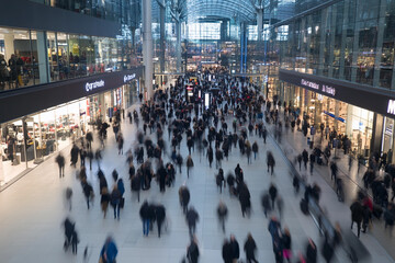 Crowded shopping center showcases bustling consumer behavior during peak hours
