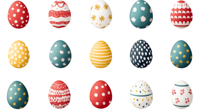 Colorful Easter Eggs with Various Patterns, cut out transparent