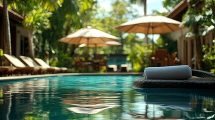 Obraz premium Serene Poolside Relaxation at a Tropical Resort