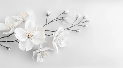 Fototapeta premium White Blossoms on Gray Background Delicate Spring Branch Photography