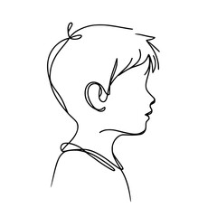 Line drawing of a boy's profile in minimalist style on transparent background    