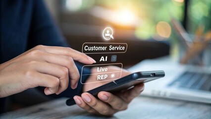 A person uses their smartphone for customer service