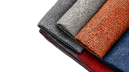 Stack of four different tweed textiles, cut out transparent