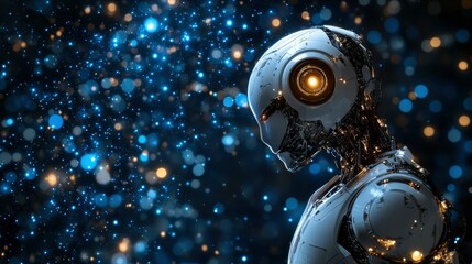 Pensive AI Robot in a Starry Night