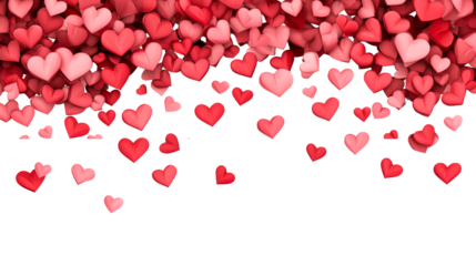 Red hearts background border, love romance decor element, cut out transparent