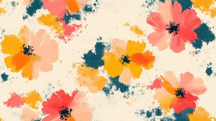 Vibrant floral pattern in watercolor style with colorful blossoms  