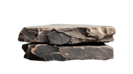 Stacked natural stone platform display, grey rock podium presentation, cut out transparent