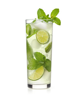 Refreshing mint lime beverage served tall with ice and fresh mint garnish at bright kitchen setting