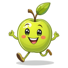Funny green apple cartoon in vector style with a cute