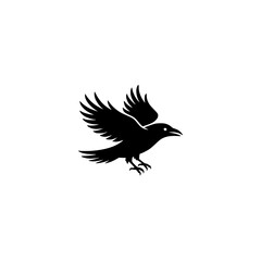 Sleek Black Raven Silhouette on White Background