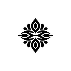 Symmetrical Floral Emblem in Black and White, Geometric Design