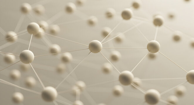 Beige Spheres Connected with Lines in a Network Structure with Soft Lighting