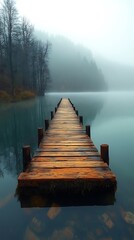 Fototapeta premium Serene morning at misty lake dock high resolution hd image