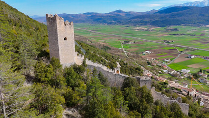 Fototapeta premium Castle of San Pio delle Camere, Abruzzo, Italy. Aerial drone view.
