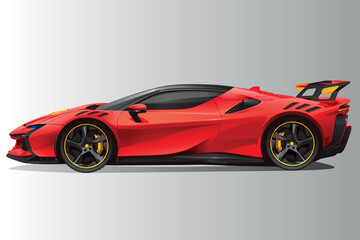 Red Supercar Side View Vector Illustration