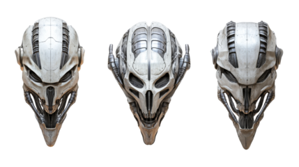 Futuristic skull cyborg design with detailed mechanical parts, cut out transparent