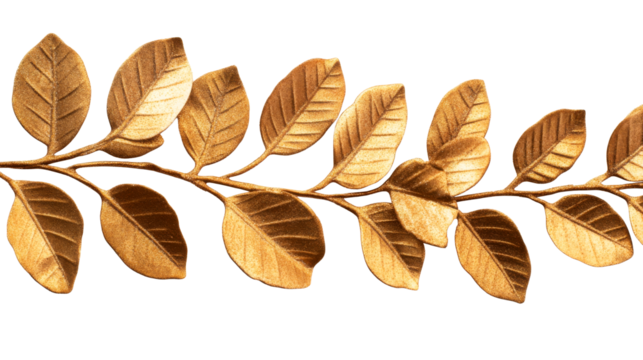 Gold laurel wreath with intricate details, cut out transparent