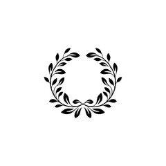 Elegant Black Leaf Wreath on White Background