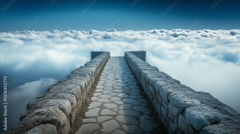 Aufkleber A stone bridge extending through an endless horizon of clouds.
