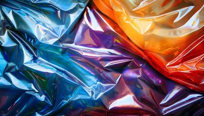 crumpled glossy polyethylene texture with color tints