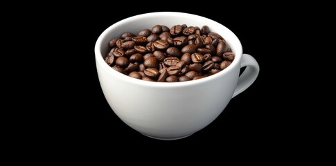 Fototapeta premium The elegance of espresso is showcased from a top view, with a close-up of an aromatic coffee cup accompanied by roasted beans, evoking a morning delight that is dark and rich, set against a vintage