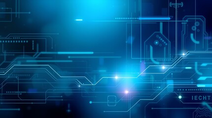 Advanced Technological Interface with Glowing Circuit Paths and Connection Nodes in Deep Blue