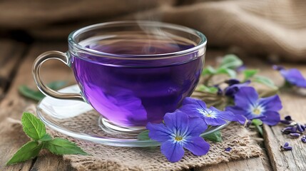 Cup of herbal tea on a wooden background