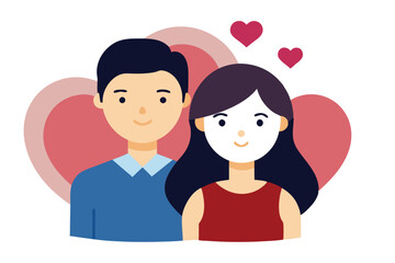 Fototapeta premium Loving Flat Cartoon Couple Portrait with Hearts on Transparent Background